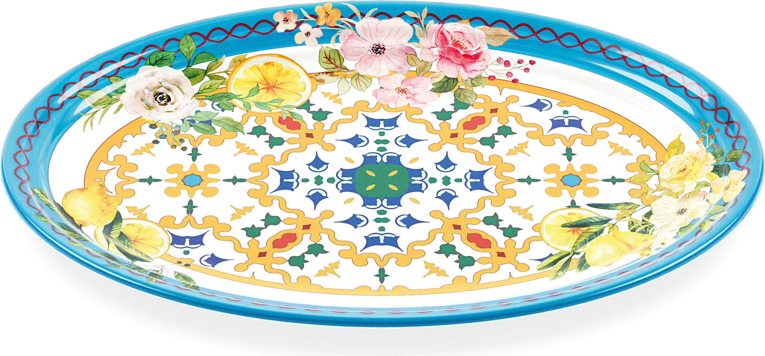 Półmisek owalny Flowers & Lemon 35,5 cm niebiesko-żółty