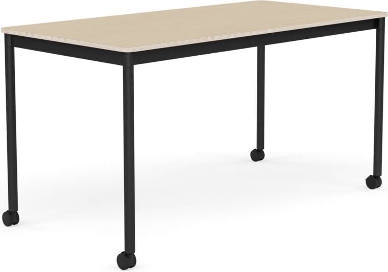 Stół na kółkach Base 70 x 140 cm okleina dąb lakierowany nogi czarne