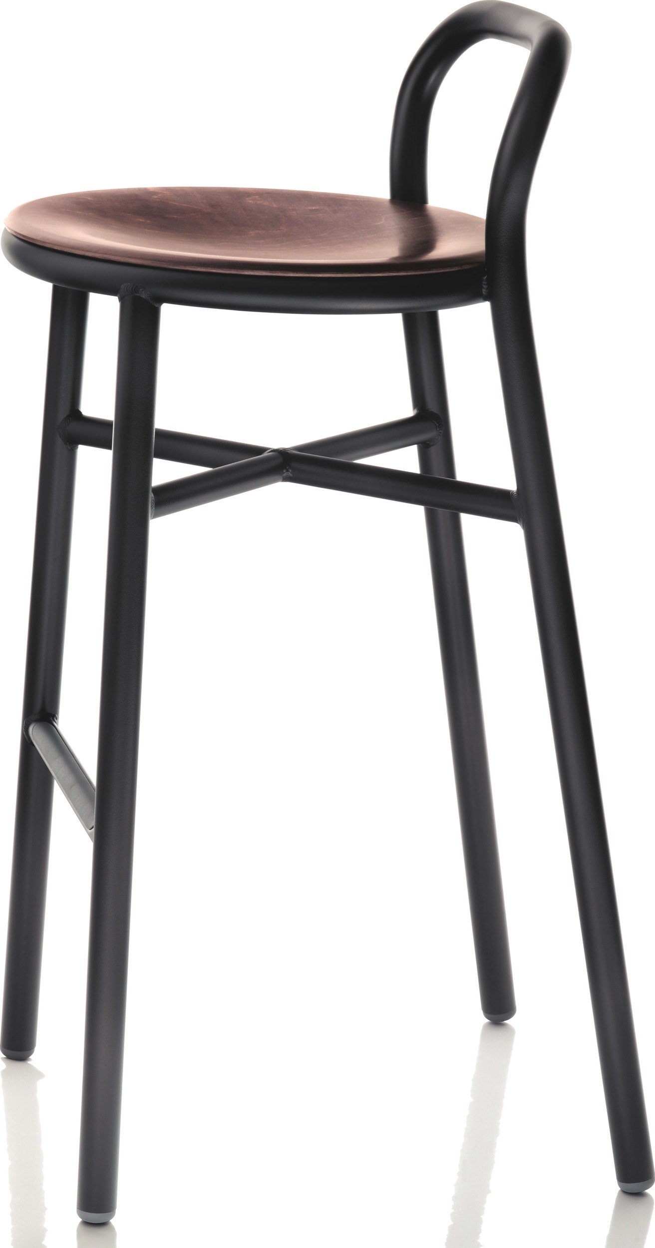 Stołek barowy Pipe czarne aluminium, ciemne drewno