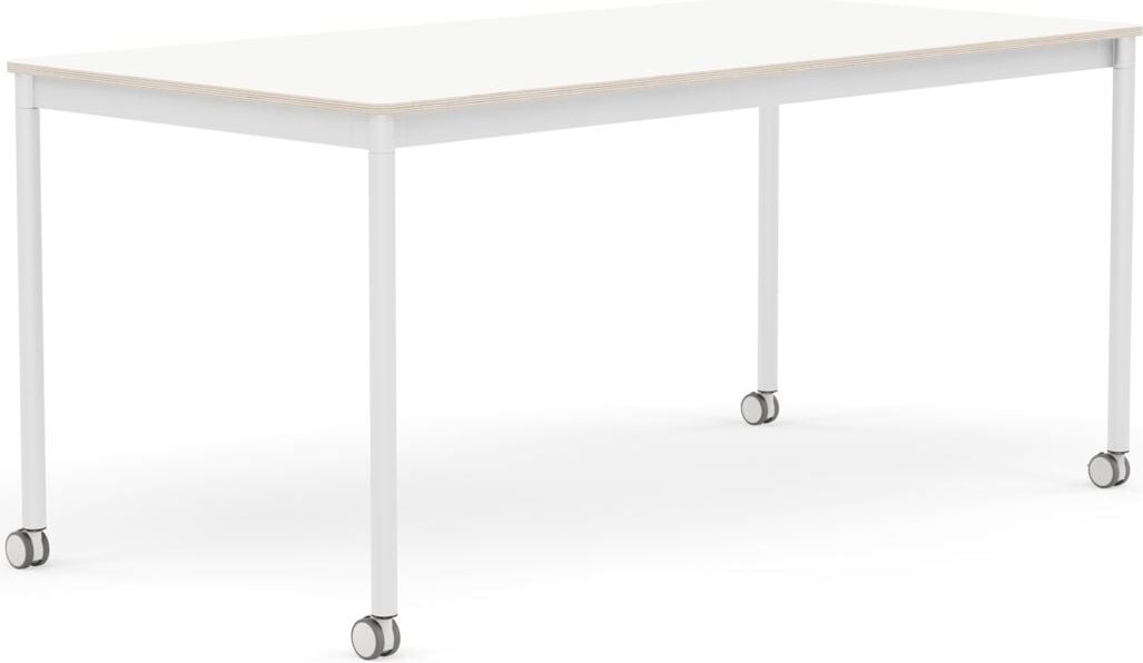 Stół na kółkach Base 80 x 160 cm biały laminowany nogi białe
