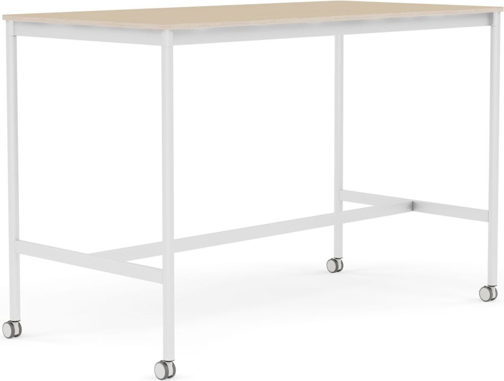 Stół na kółkach Base 80 x 160 x 105 cm okleina dąb lakierowany nogi białe