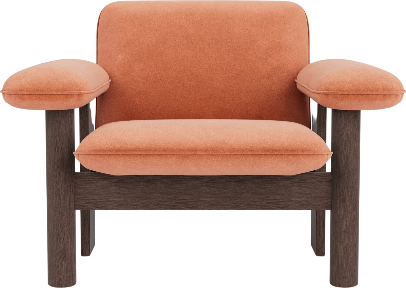 Fotel Brasilia niski różowy na ciemnych dębowych nogach