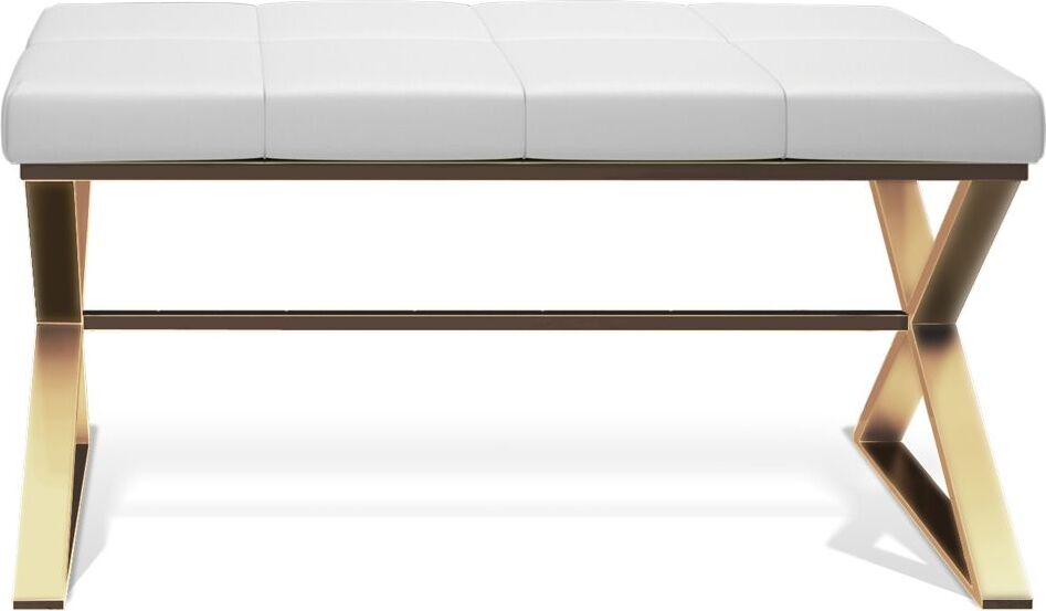 Ławka Decor Walther złoty mat z poduszką z białej ekoskóry