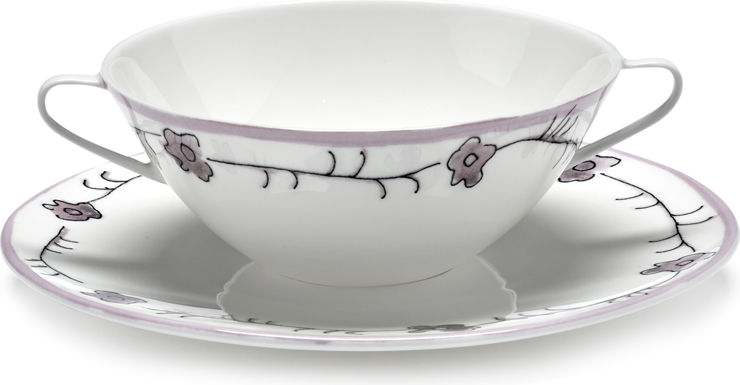 Bulionówka ze spodkiem Midnight Flowers Dark Viola 350 ml 2 el.