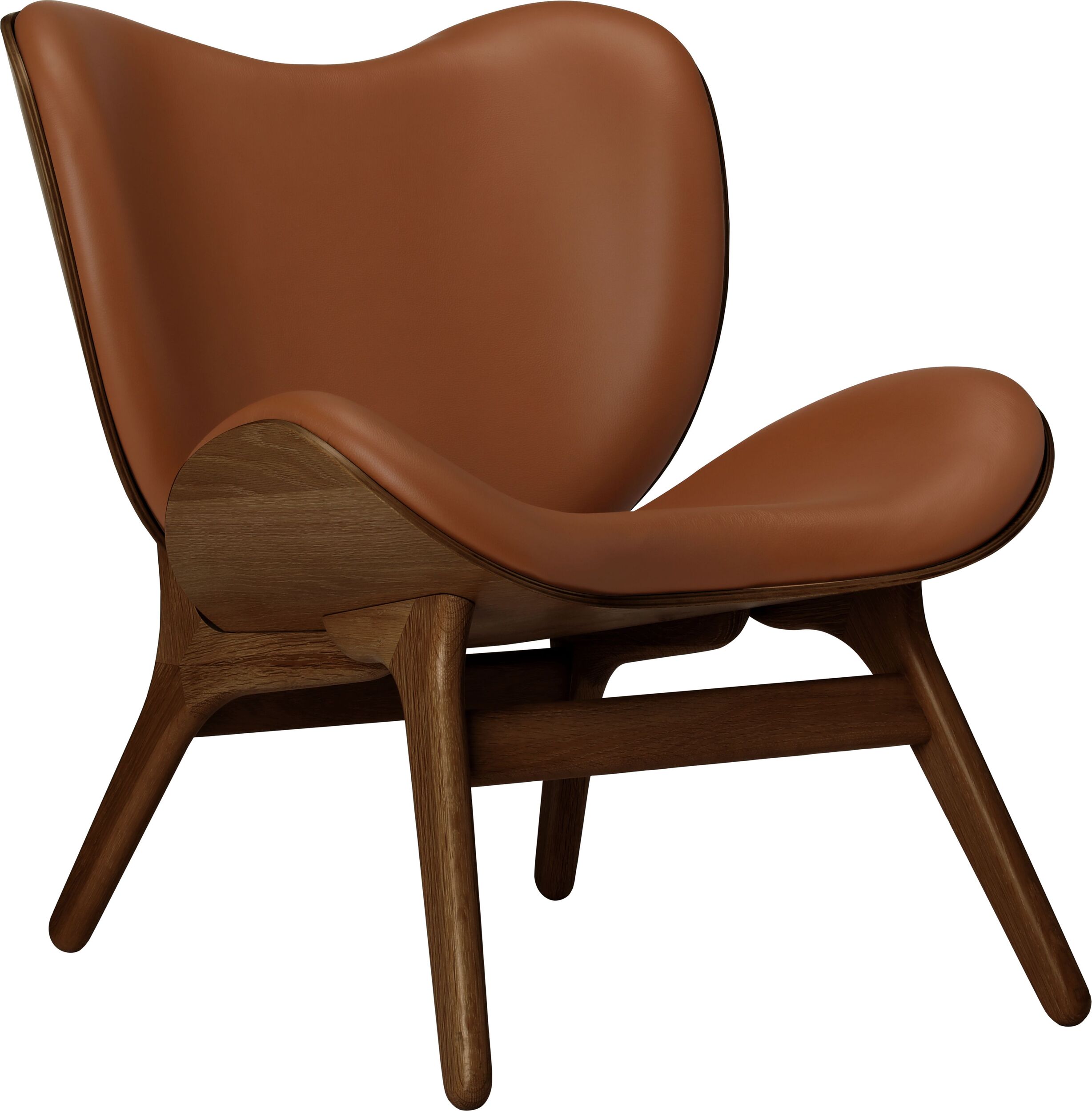 Fotel Conversation Piece Hope koniakowy skórzany na ciemnych dębowych nogach