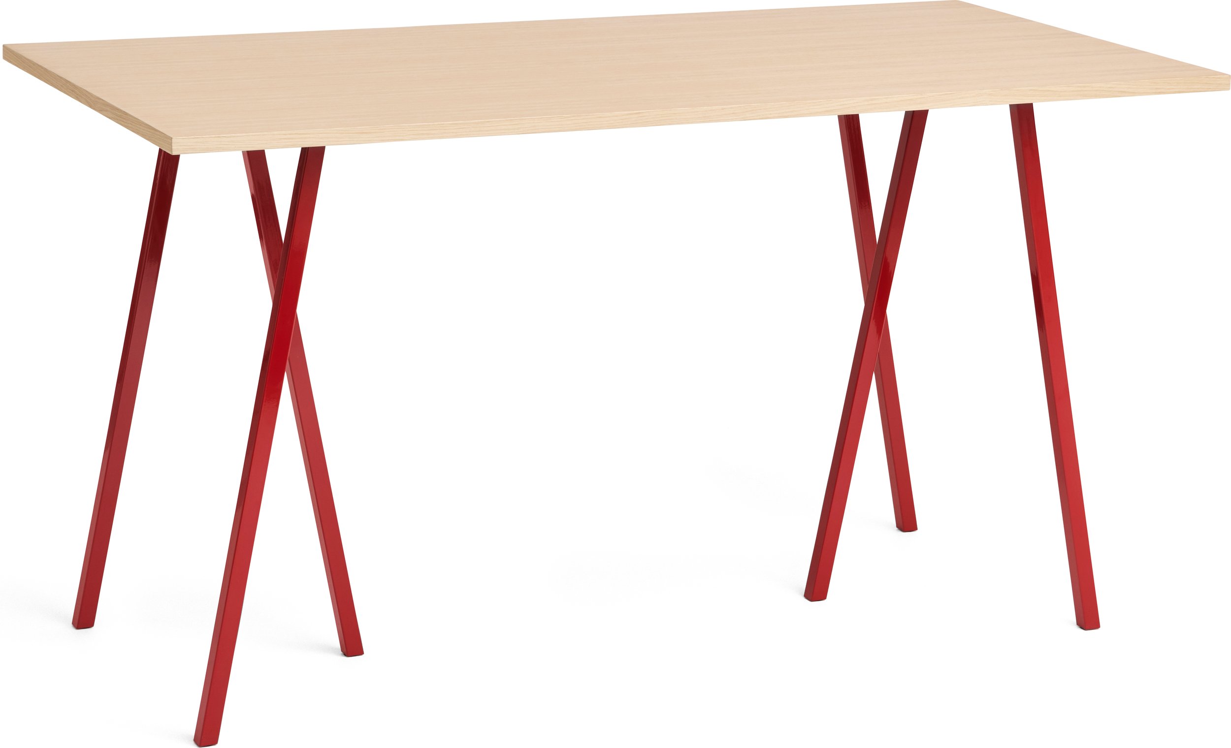Stół Loop Stand wysoki 180 cm wzmocniony blat dąb lakierowany nogi czerwone