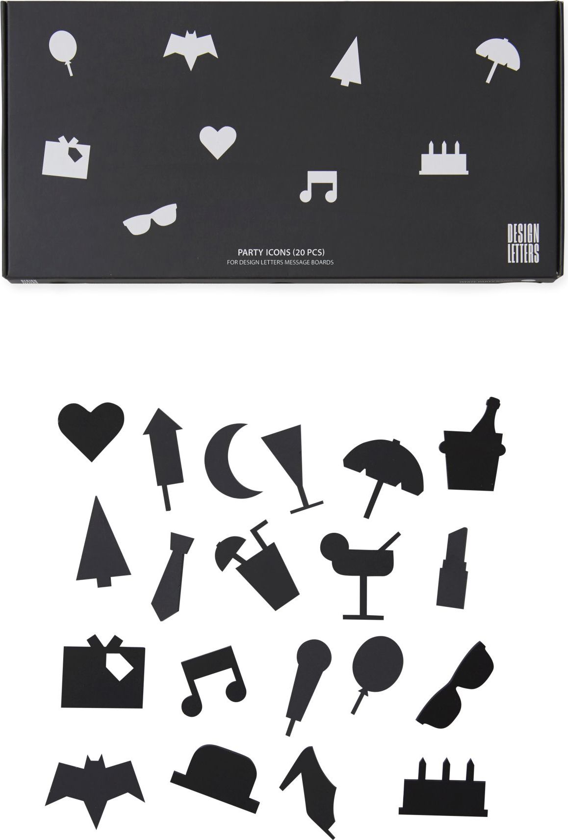 Ikony Party do tablicy Design Letters 20 szt. czarne