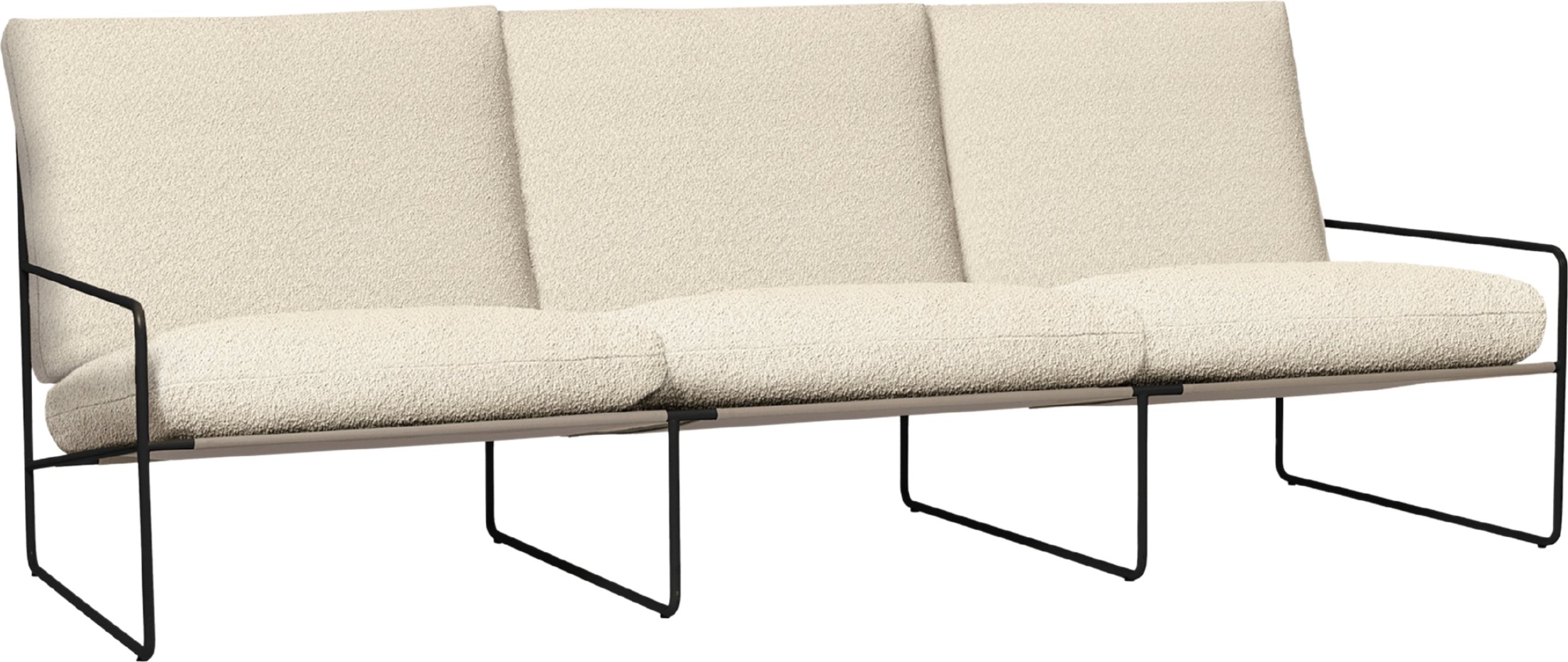 Sofa ogrodowa Desert Pure Bouclé potrójna z czarną ramą