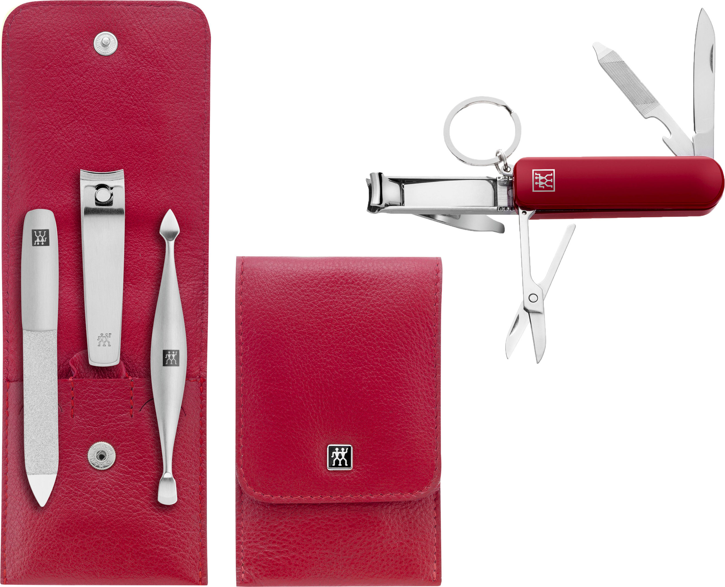 Akcesoria do manicure Twinox czerwone w skórzanym etui 4 el.