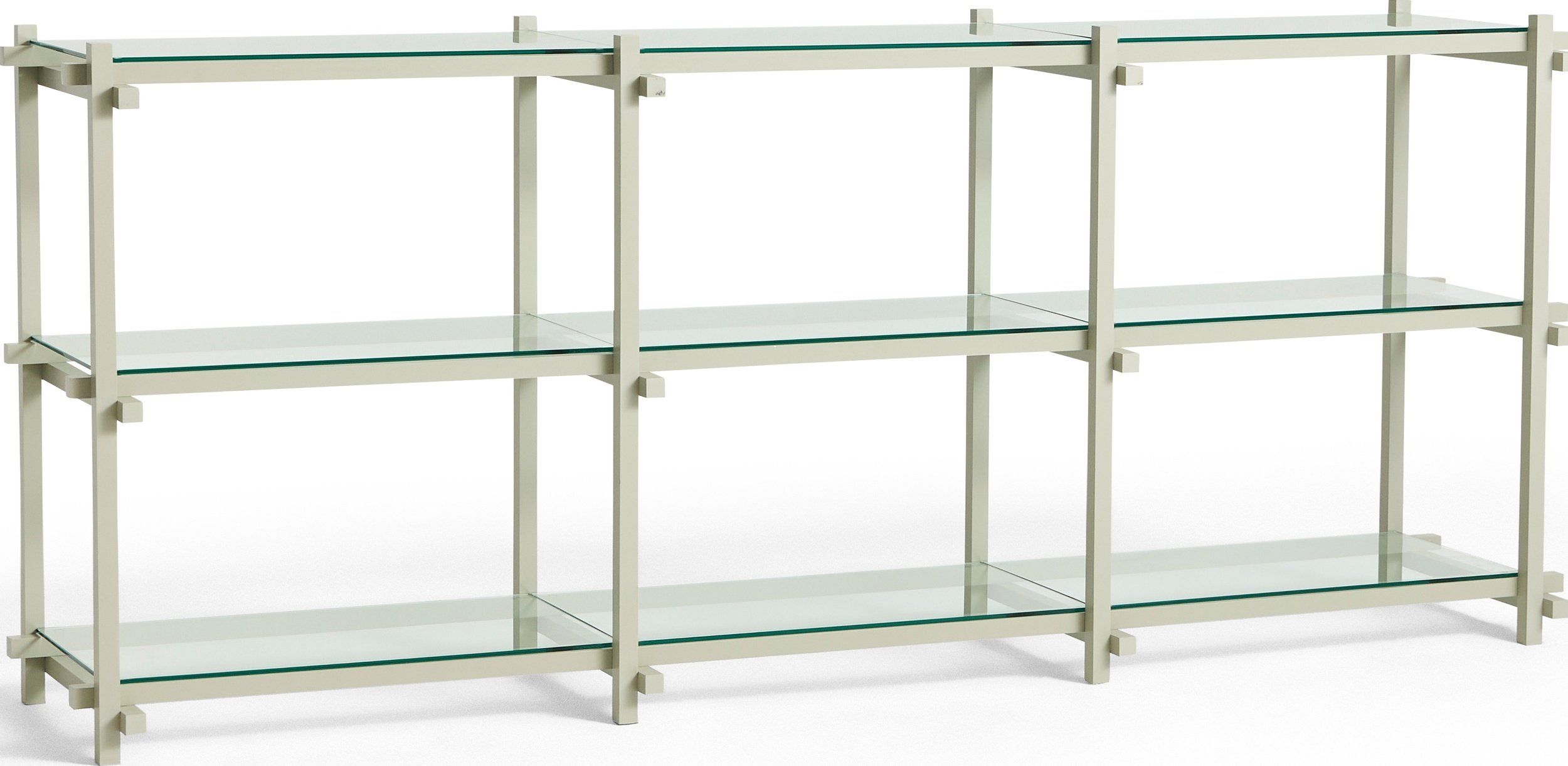 Regał Woody potrójny 85,5 cm ze szklanymi półkami bukowa rama