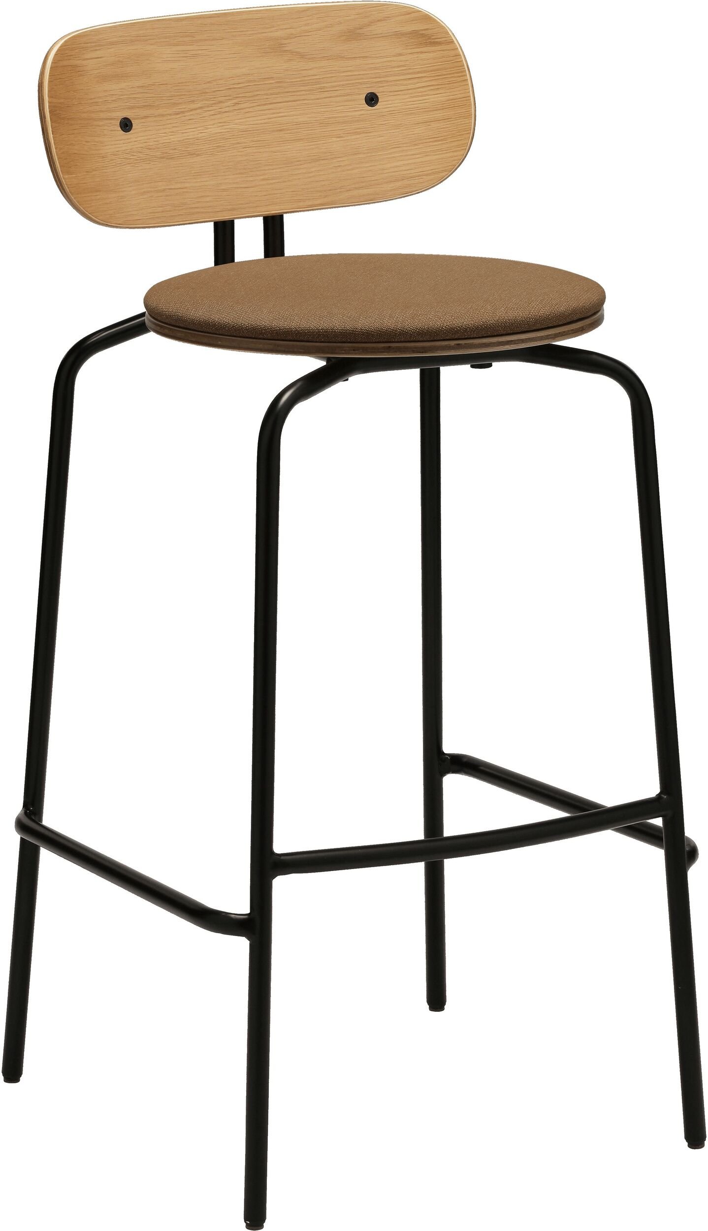 Krzesło barowe Curious brązowe z tapicerowanym siedziskiem na czarnych nogach