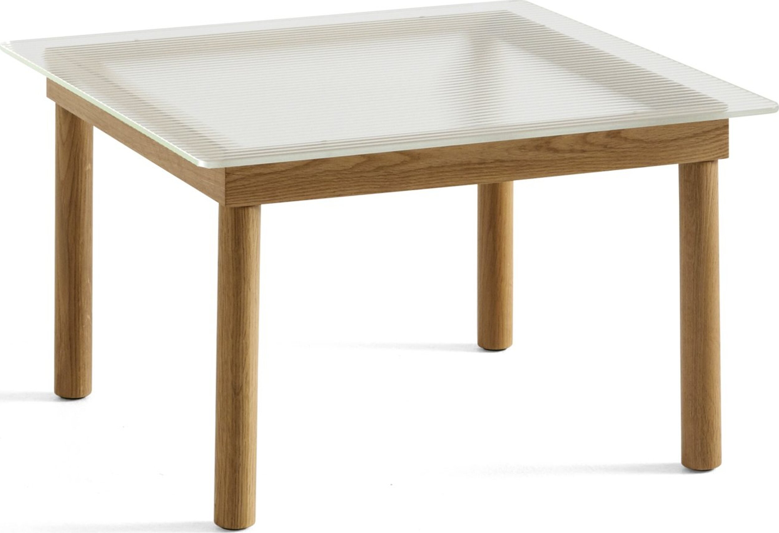 Stolik kawowy Kofi 60 x 60 cm blat szkło ryflowane z nogami dąb