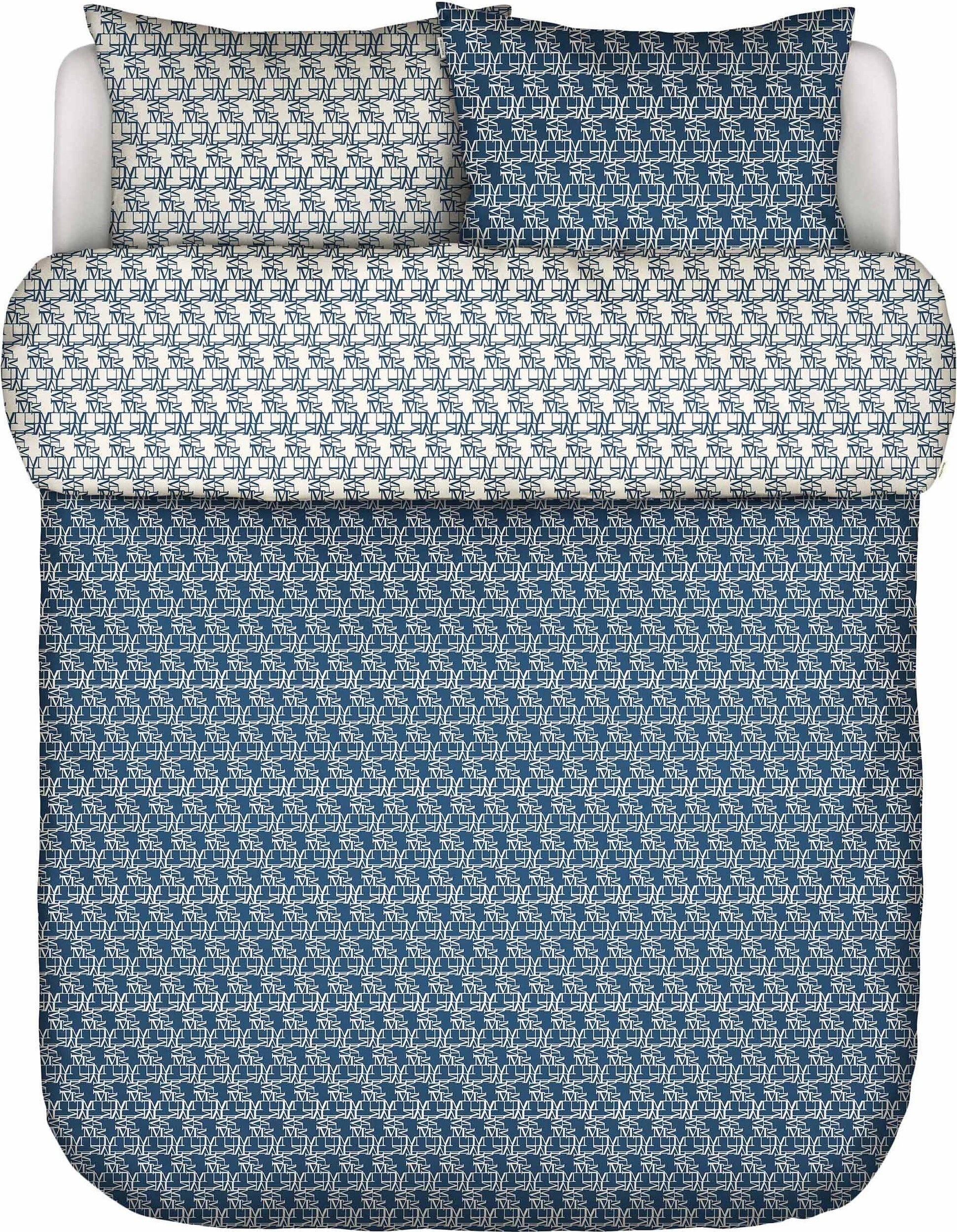 Pościel Monogram 200 x 220 cm niebieska z 2 poszewkami na poduszki 80 x 80 cm zapięcie flap