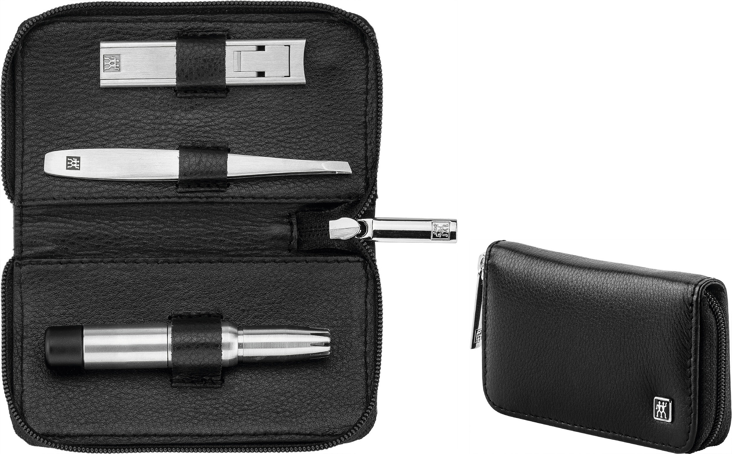 Akcesoria do manicure Twinox czarne z trymerem w skórzanym etui 3 el.