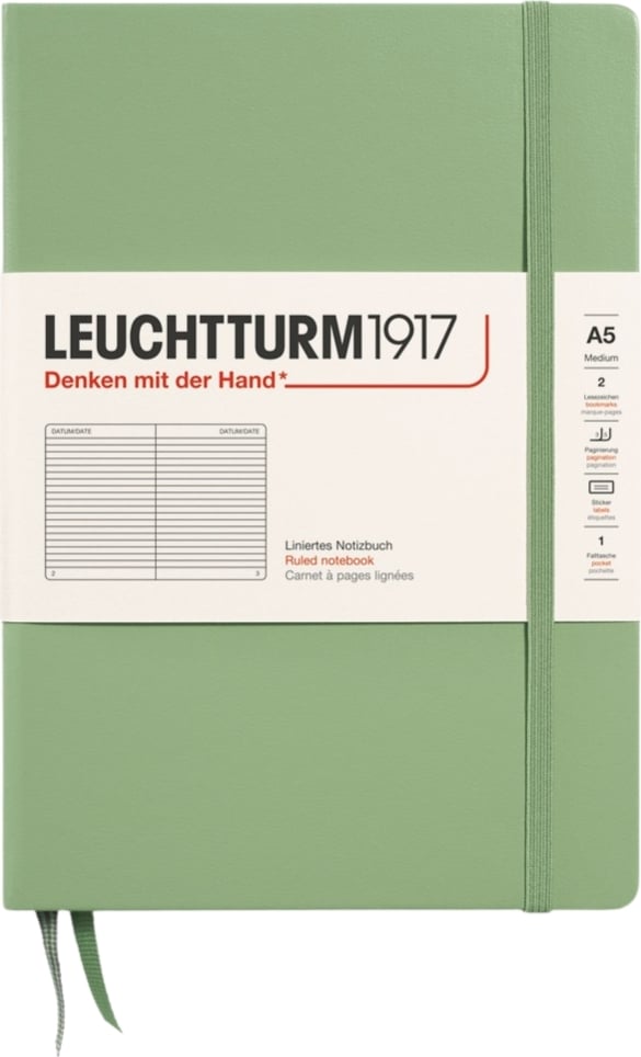 Notes w linię w twardej oprawie Leuchtturm 1917 A5 251 stron szałwiowa zieleń 80 g/m²