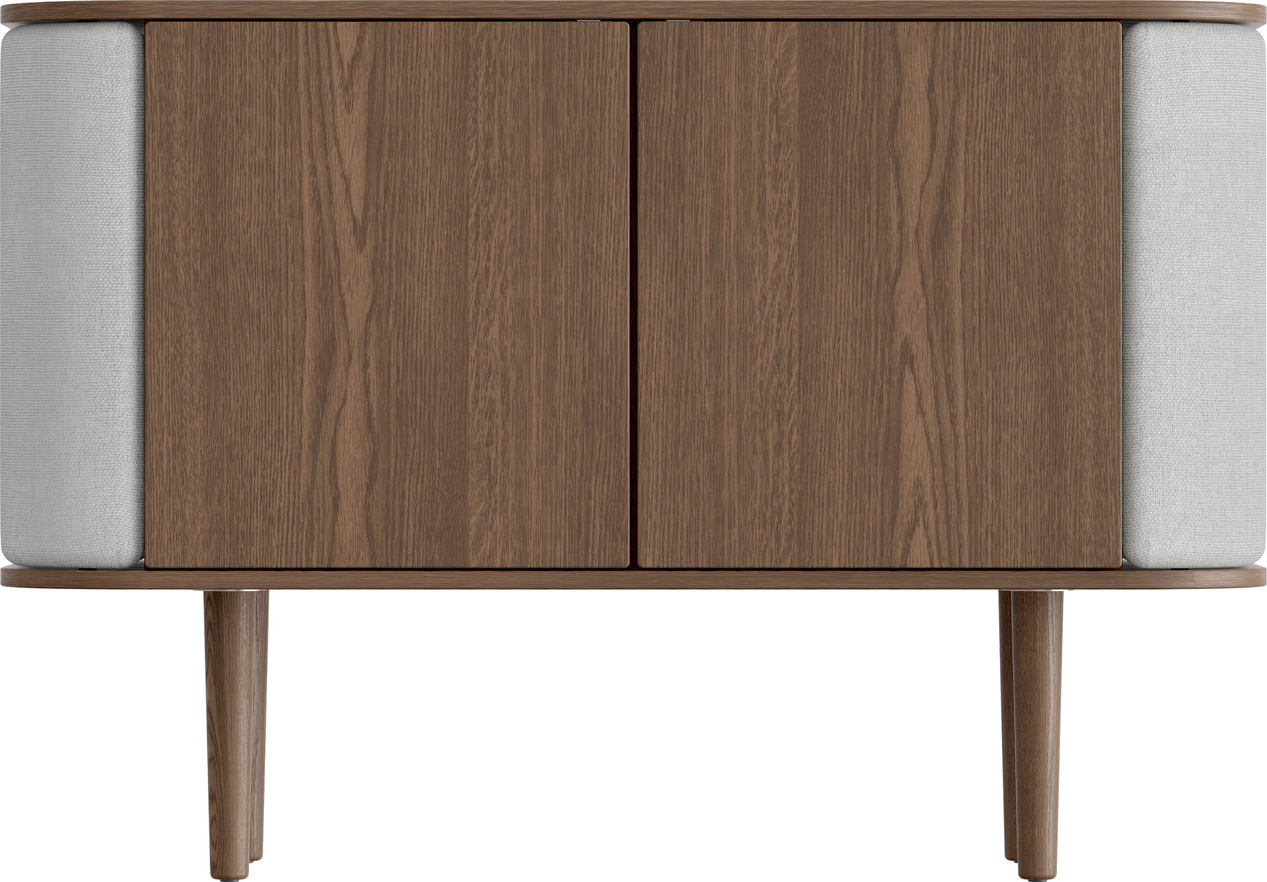 Komoda dwudrzwiowa Treasures ciemny dąb i jasnoszara tkanina