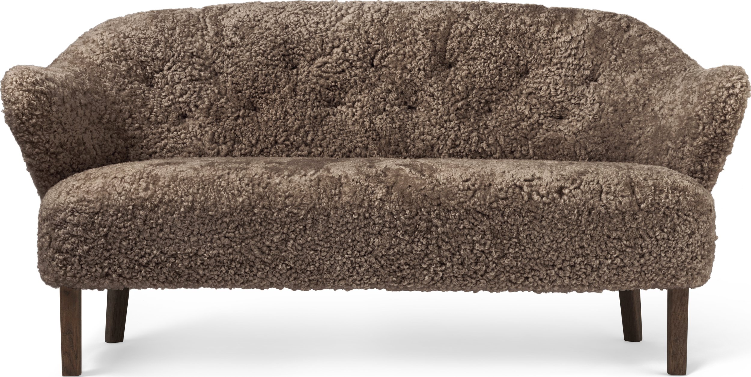 Sofa dwuosobowa Ingeborg Sheepskin brązowa na ciemnych dębowych nogach