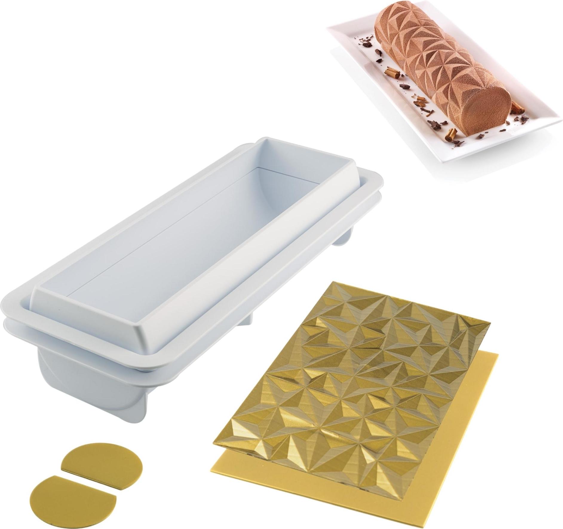 Forma do ciasta na zimno Diamond Buche z matą strukturalną do dekoracji 2 el.