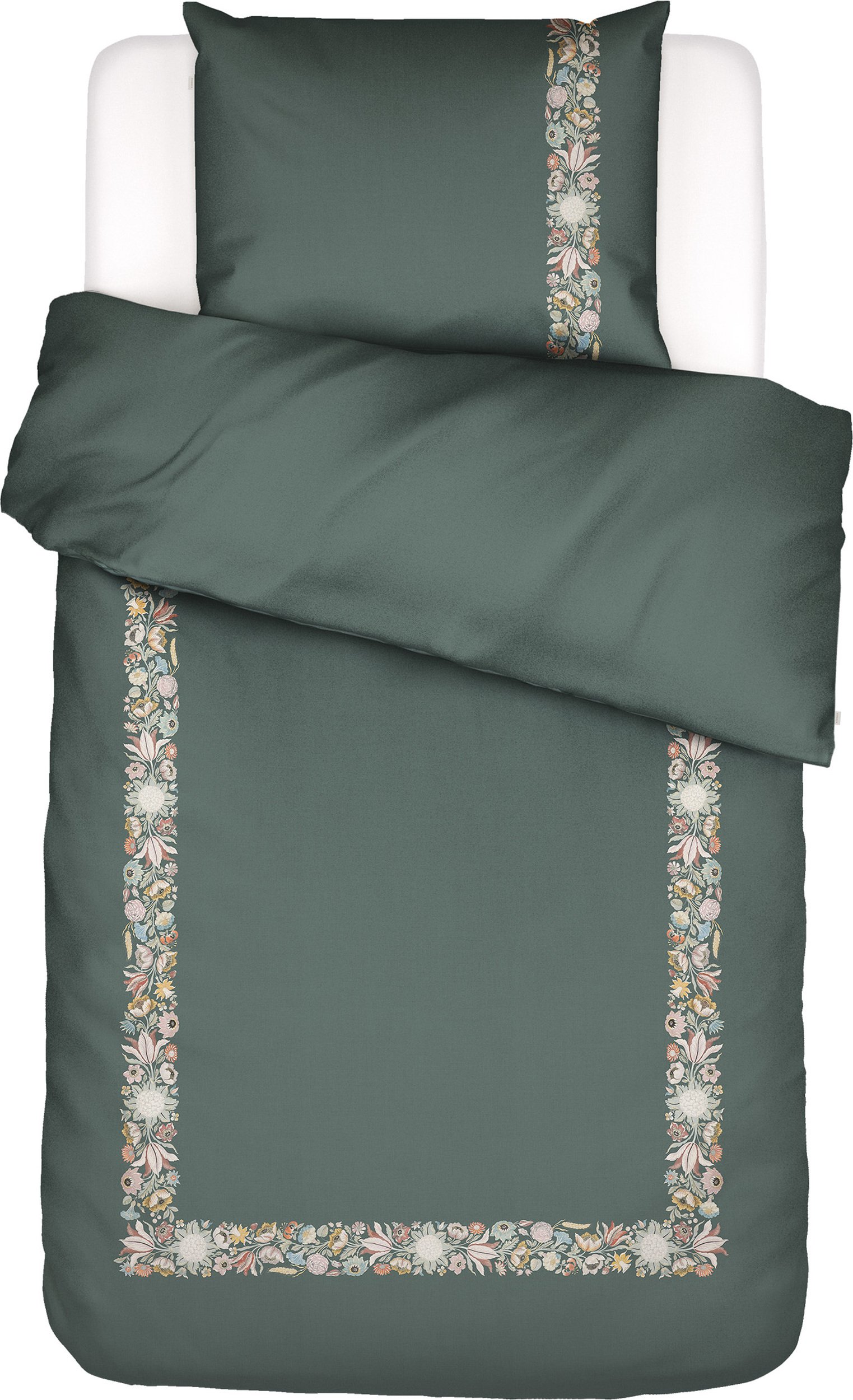 Pościel Veroniq 140 x 220 cm zielona z poszewką na poduszkę 60 x 70 cm zapięcie flap