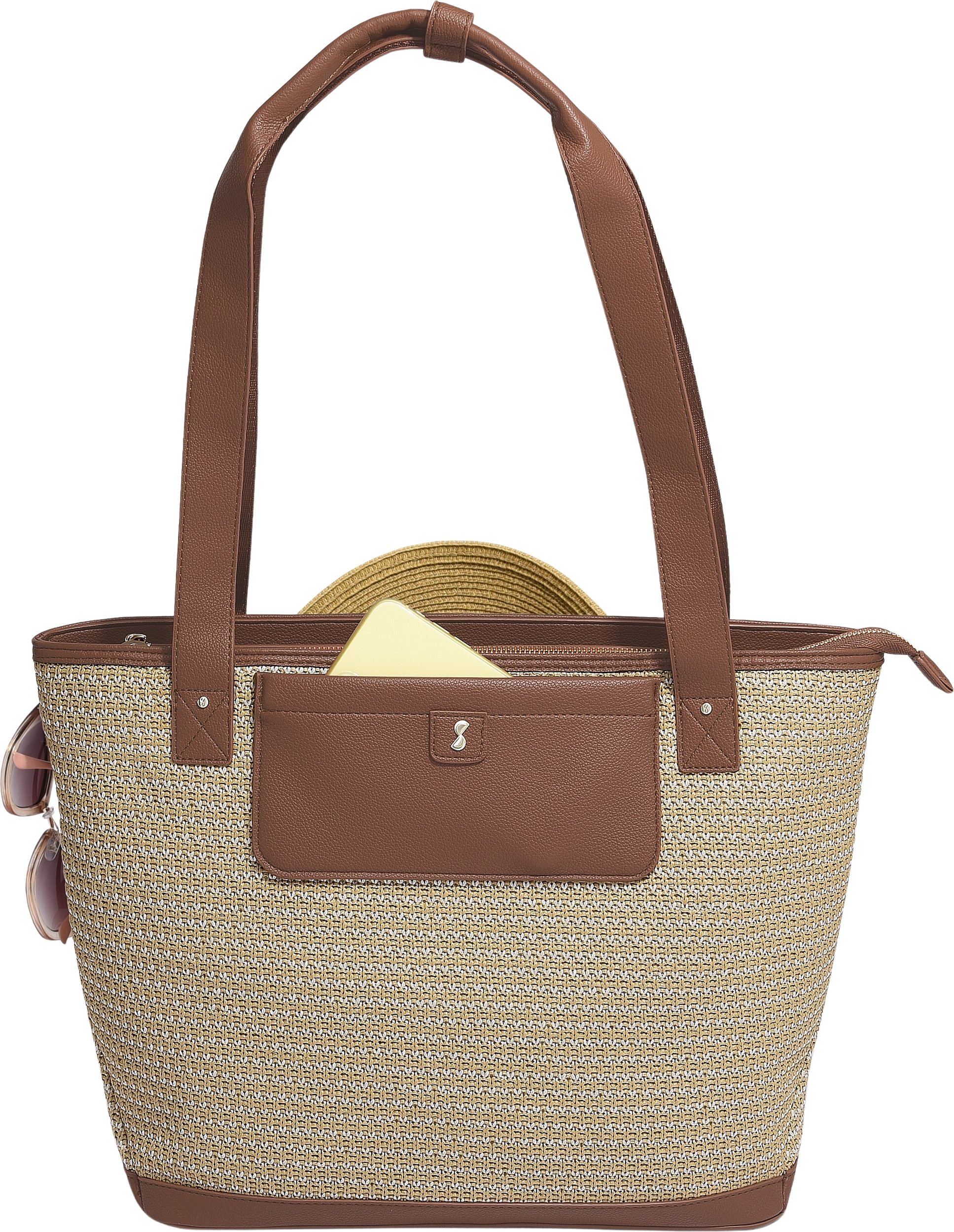 Torba z etui na karty, 2 saszetkami i lusterkiem Stackers Raffia brązowa