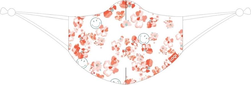 Maseczka ochronna LOQI Artist Smiley w kwiaty biała