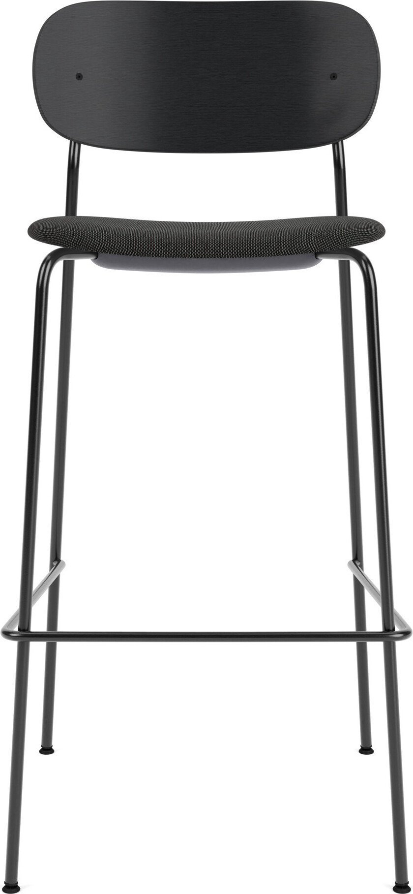 Krzesło barowe Co 105 cm czarne oparcie czarny dąb z tapicerowanym siedziskiem na czarnych nogach