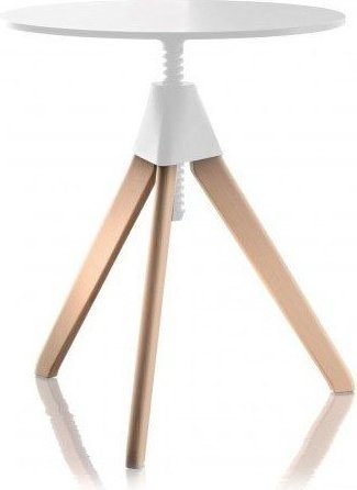 Stolik kawowy Topsy biały z drewnianymi nogami