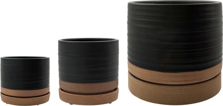 Doniczki Astu czarno-beżowe z podstawkami 3 szt.