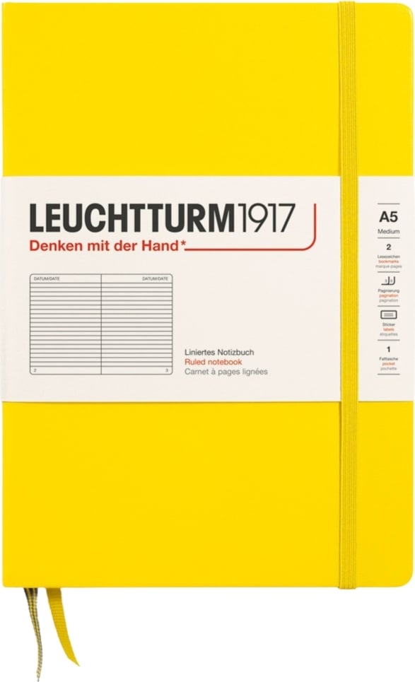 Notes w linię w twardej oprawie Leuchtturm 1917 A5 251 stron cytrynowy 80 g/m²