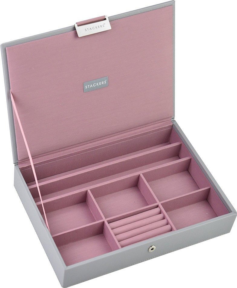 Szkatułka na biżuterię Stackers classic szaro-różowa z pokrywką