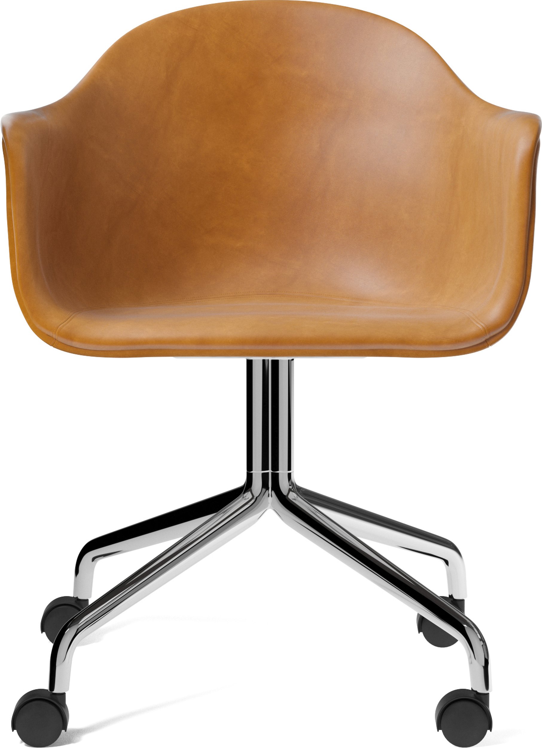 Krzesło na kółkach Harbour 81 cm koniakowy brąz skórzane na aluminiowych nogach