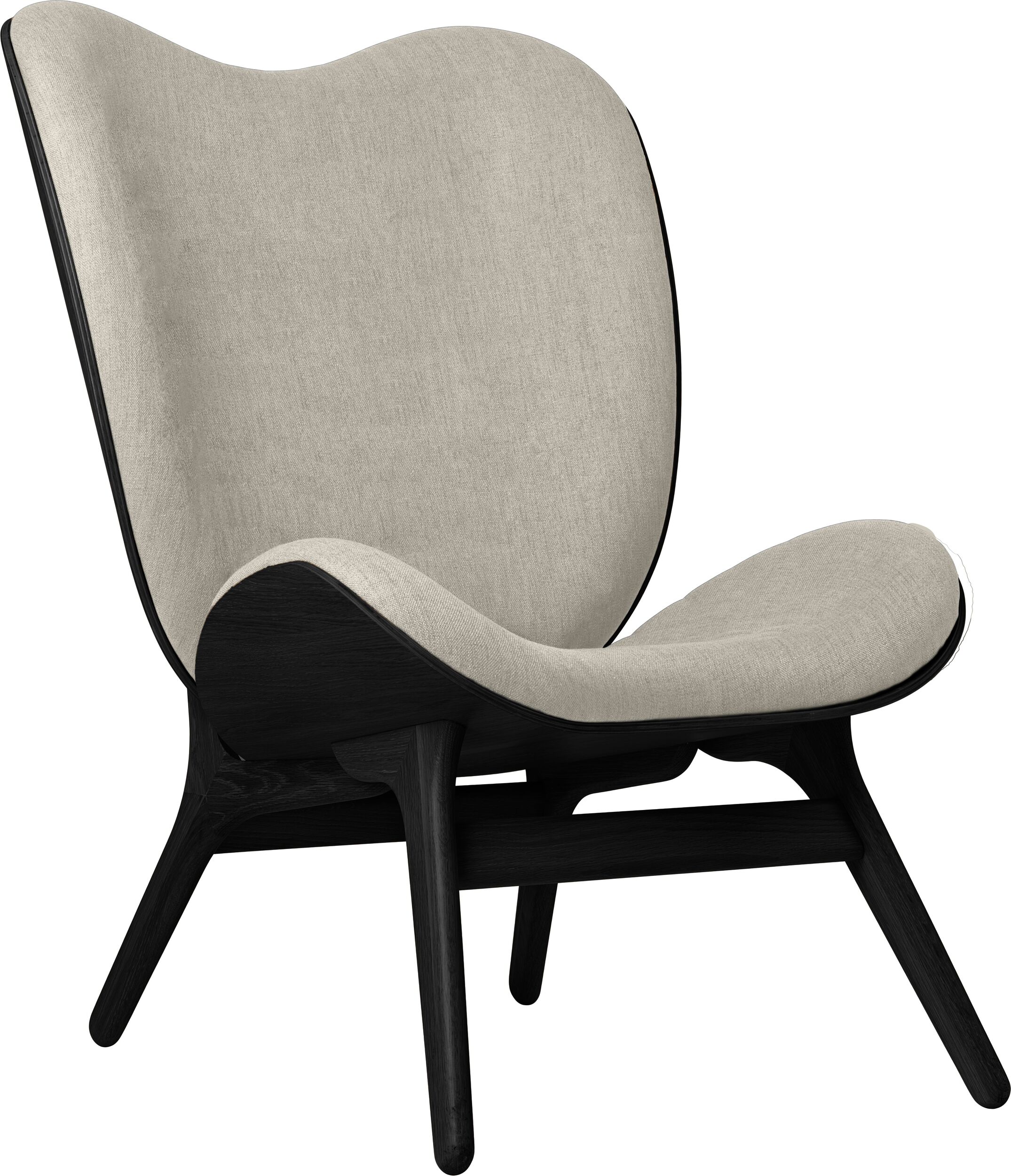 Fotel Conversation Piece 106 cm jasnopiaskowy na czarnych dębowych nogach