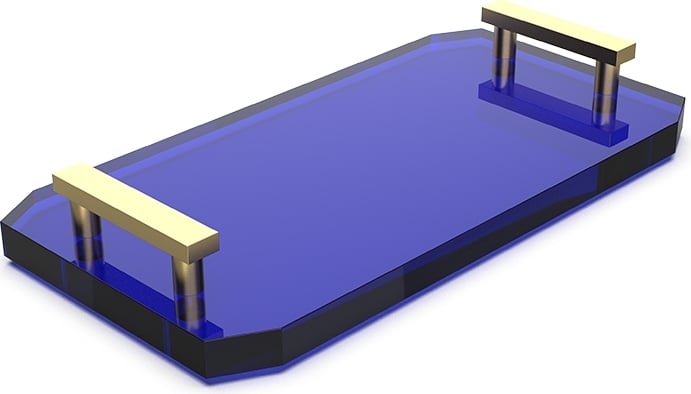 Taca łazienkowa Kristall ciemnoniebieska ze złotymi matowymi uchwytami