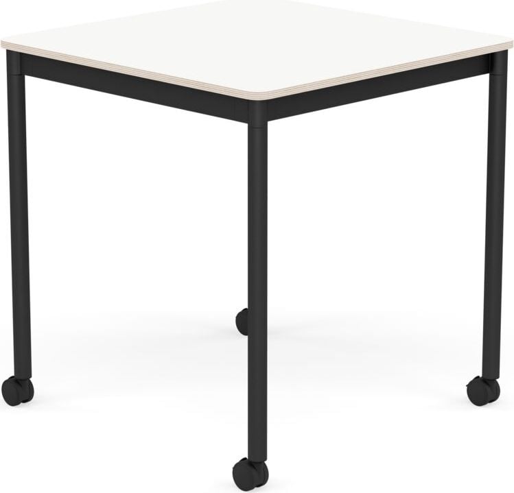 Stół na kółkach Base kwadratowy 70 cm biały laminowany nogi czarne