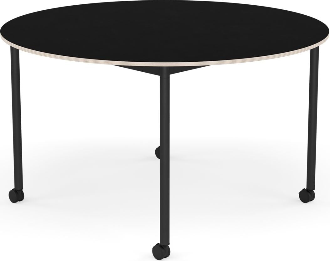 Stół na kółkach Base okrągły 128 cm czarny laminowany nogi czarne