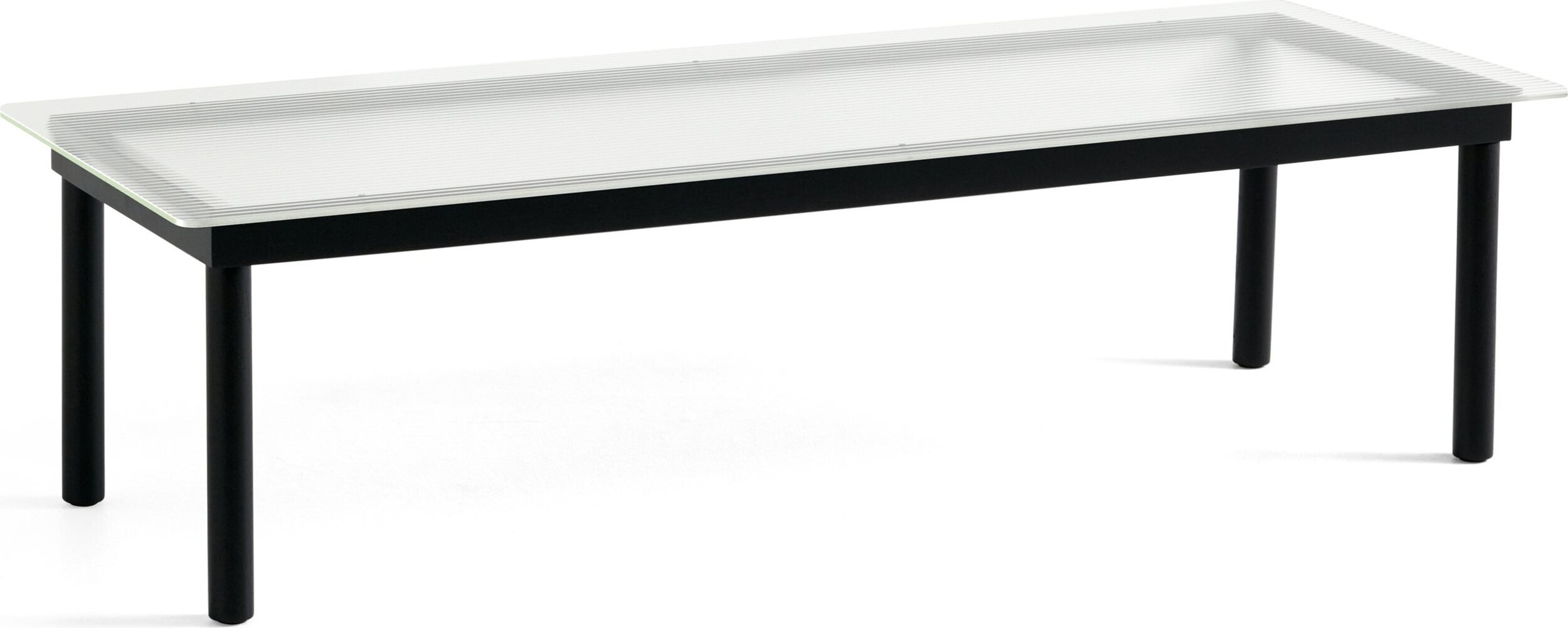 Stolik kawowy Kofi 50 x 140 cm blat szkło ryflowane z nogami czarny dąb