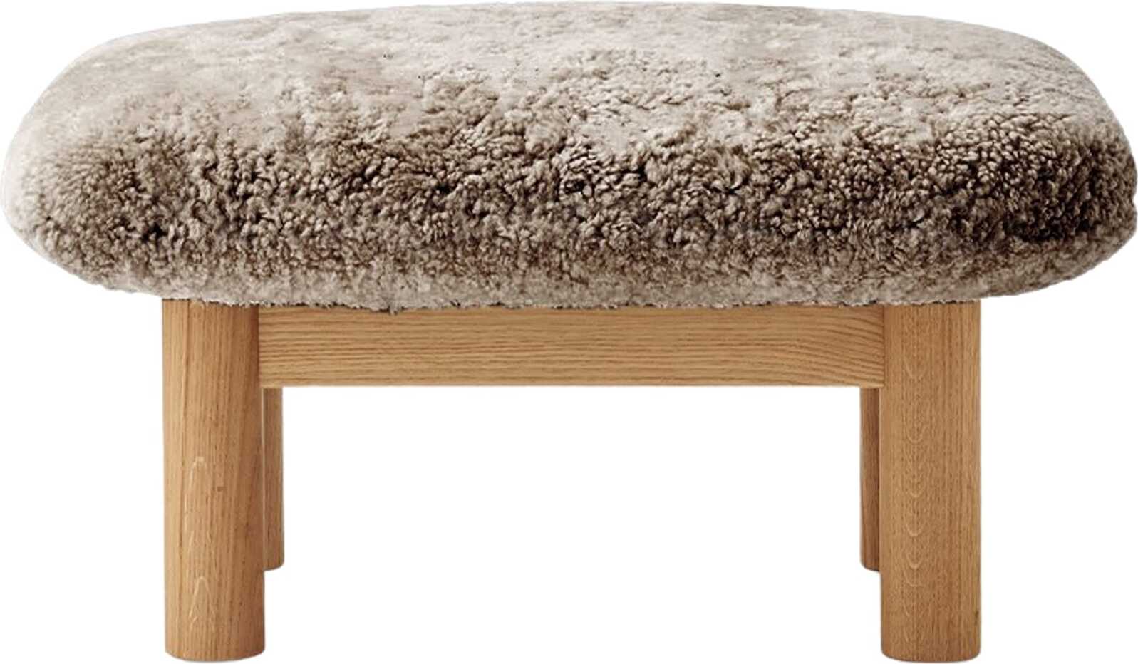 Podnóżek Brasilia Sheepskin brązowy na dębowych nogach