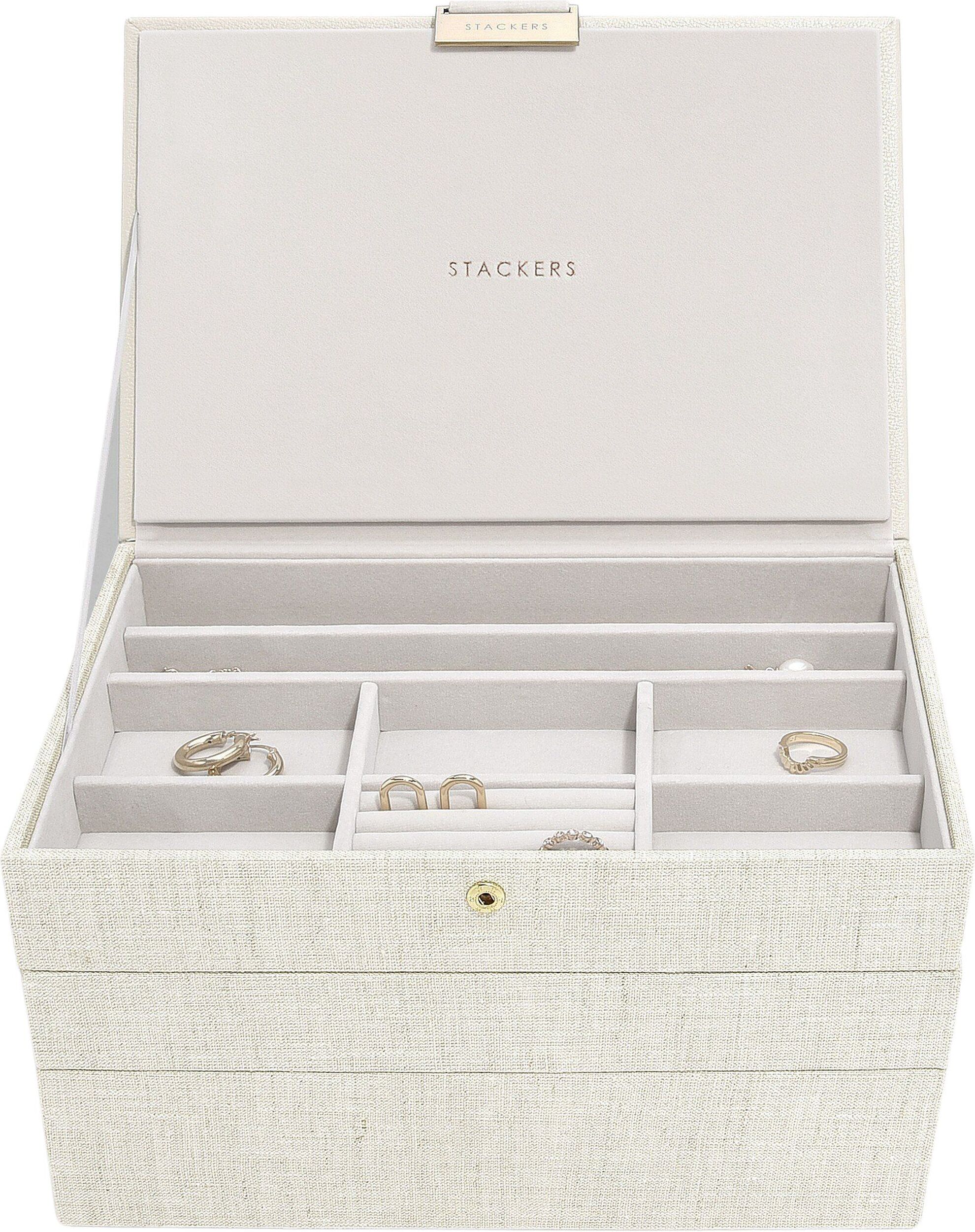 Szkatułka na biżuterię Stackers potrójna classic jasnobeżowa lniana