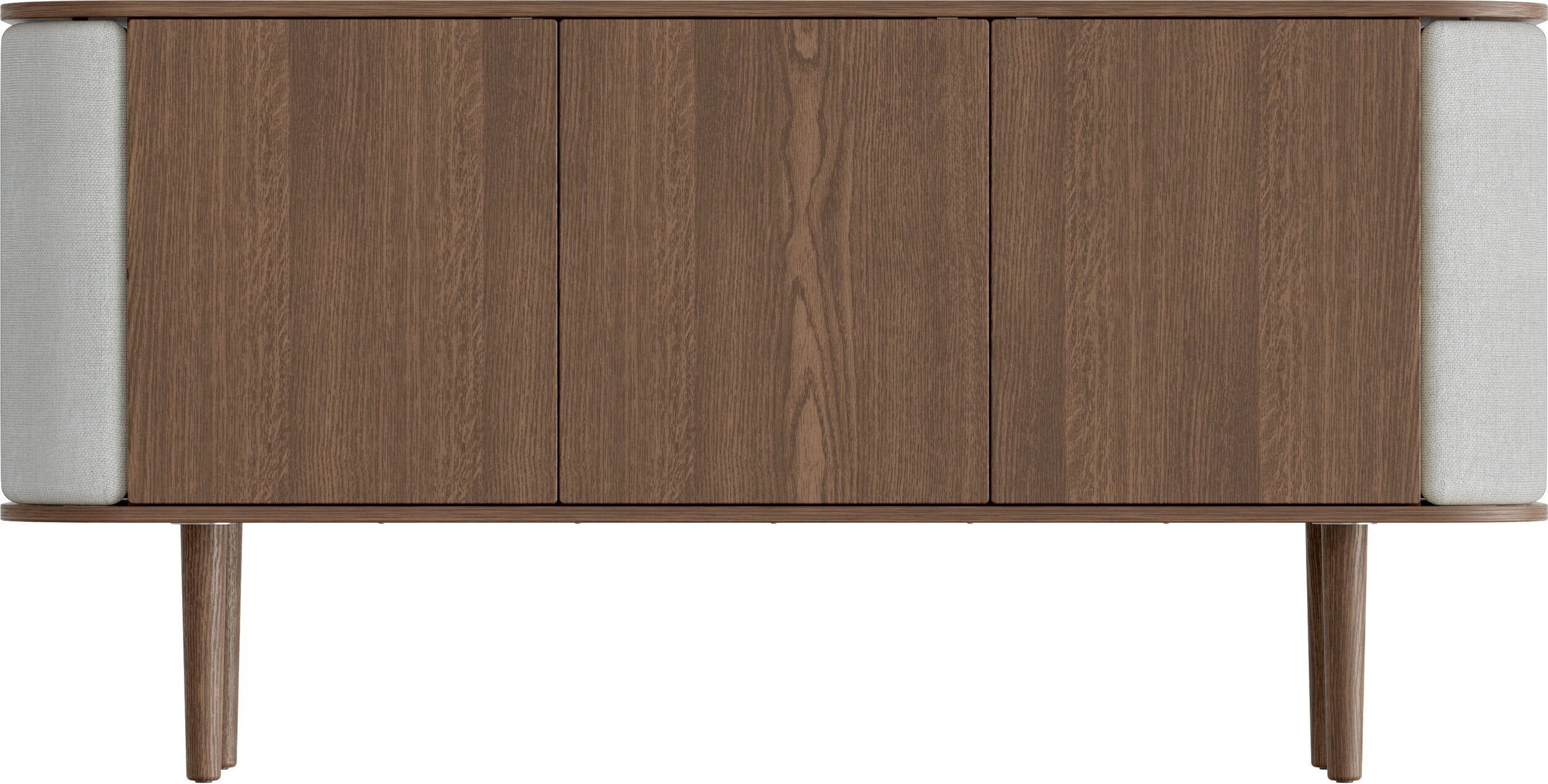 Komoda trzydrzwiowa Treasures ciemny dąb i jasnoszara tkanina