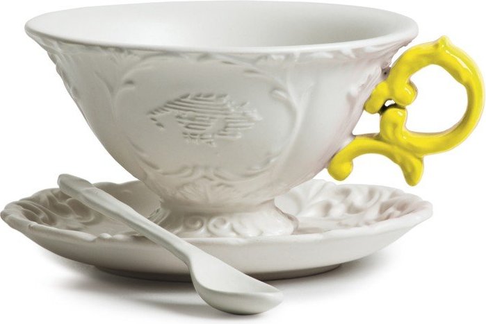 Filiżanka do herbaty ze spodkiem i łyżeczką I-Tea żółta