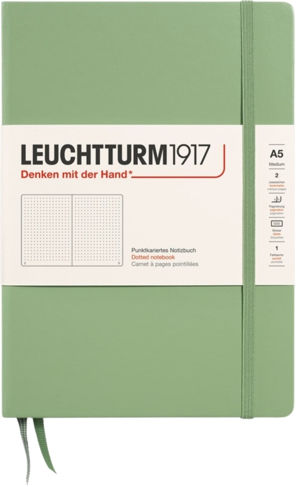 Notes w kropki w twardej oprawie Leuchtturm 1917 A5 251 stron szałwiowa zieleń 80 g/m²