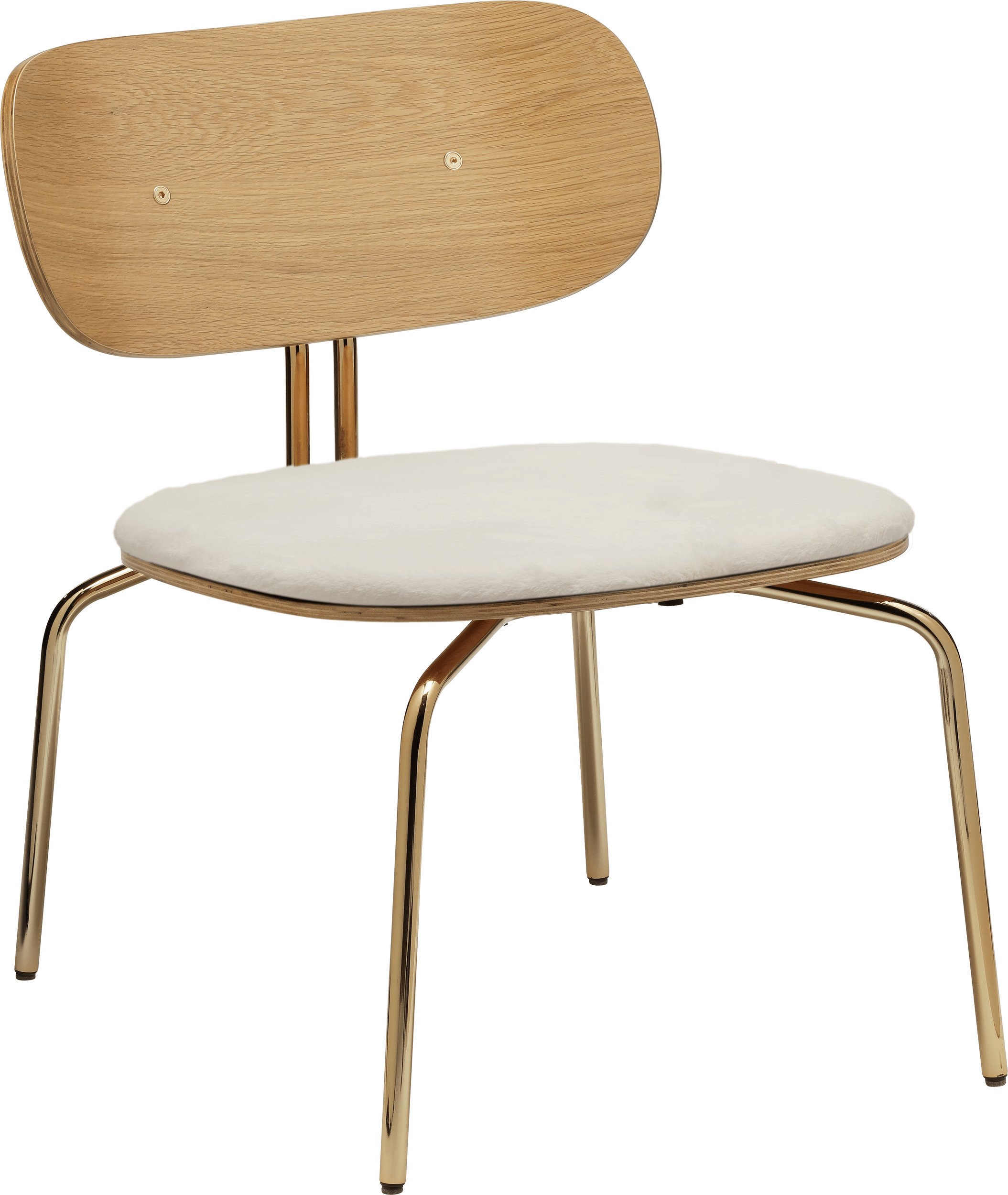 Krzesło Curious Lounge Teddy białe z tapicerowanym siedziskiem na mosiężnych nogach