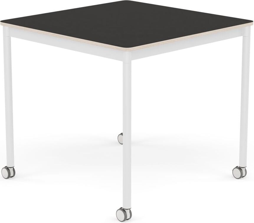 Stół na kółkach Base kwadratowy 80 cm czarny linoleum nogi białe