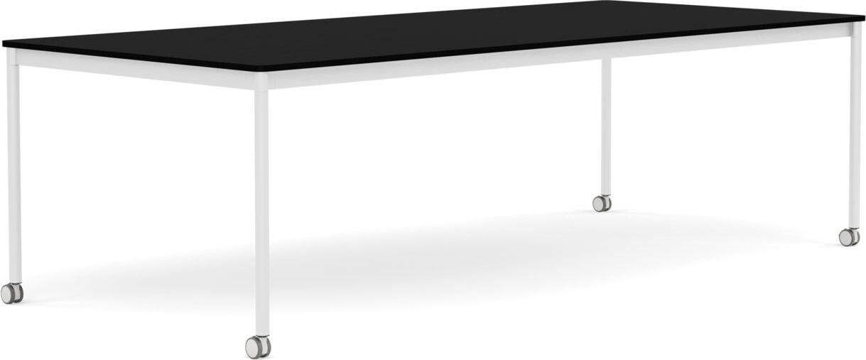 Stół na kółkach Base 110 x 250 cm czarny laminowany ABS nogi białe