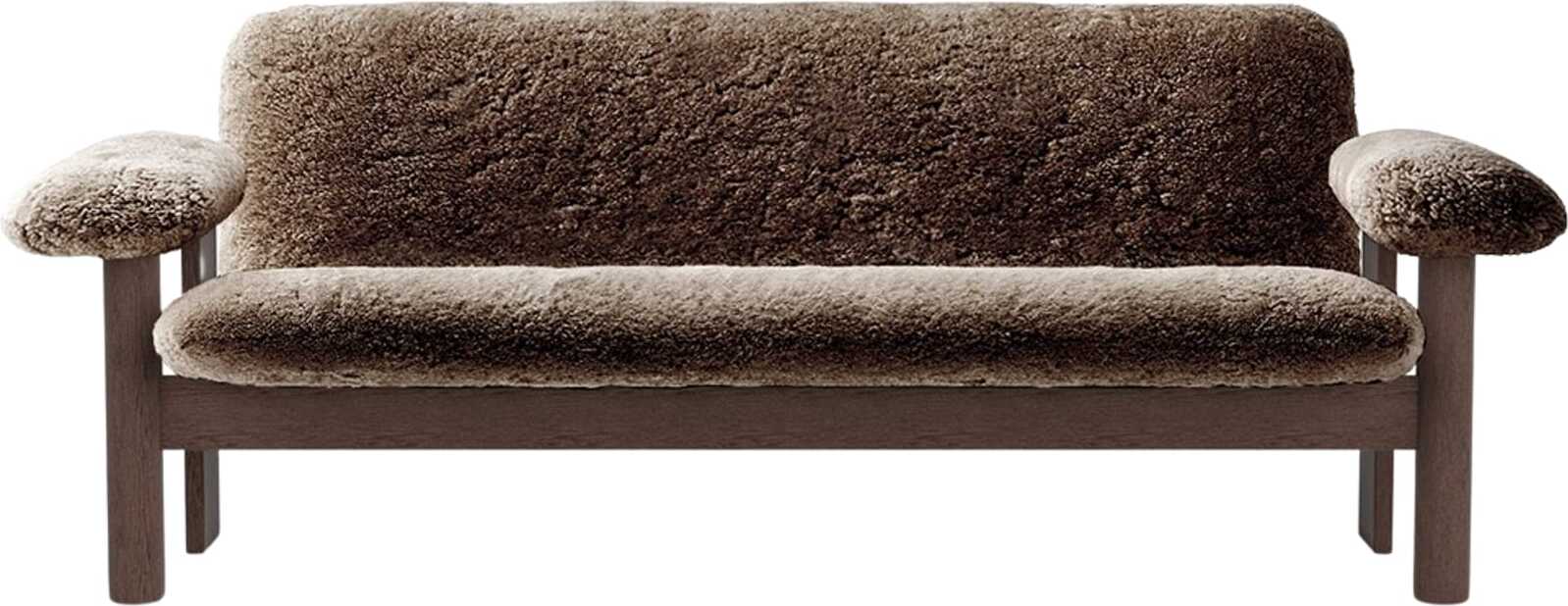 Sofa dwuosobowa Brasilia Sheepskin brązowa na ciemnych dębowych nogach