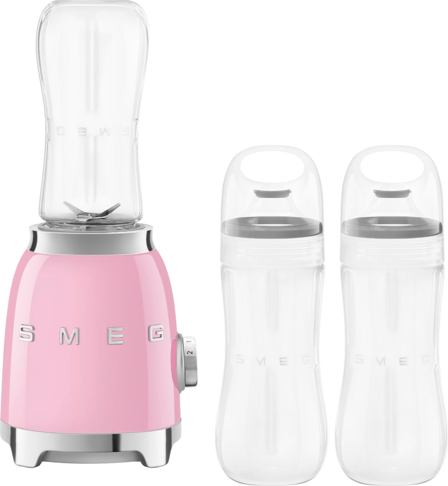 Blender Sport 50's Style pastelowy róż z 2 butelkami