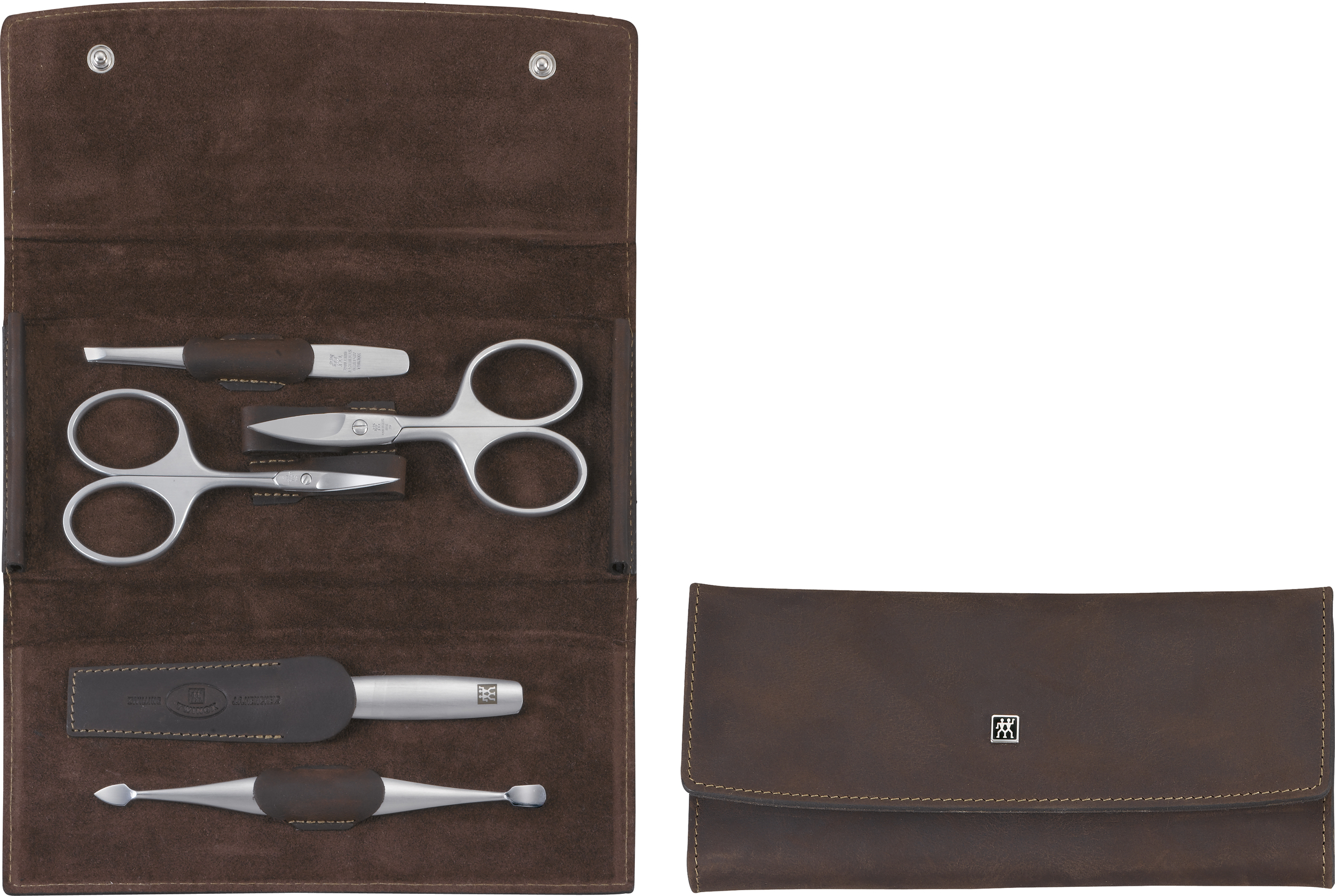 Akcesoria do manicure Twinox brązowe w skórzanym etui 5 el.