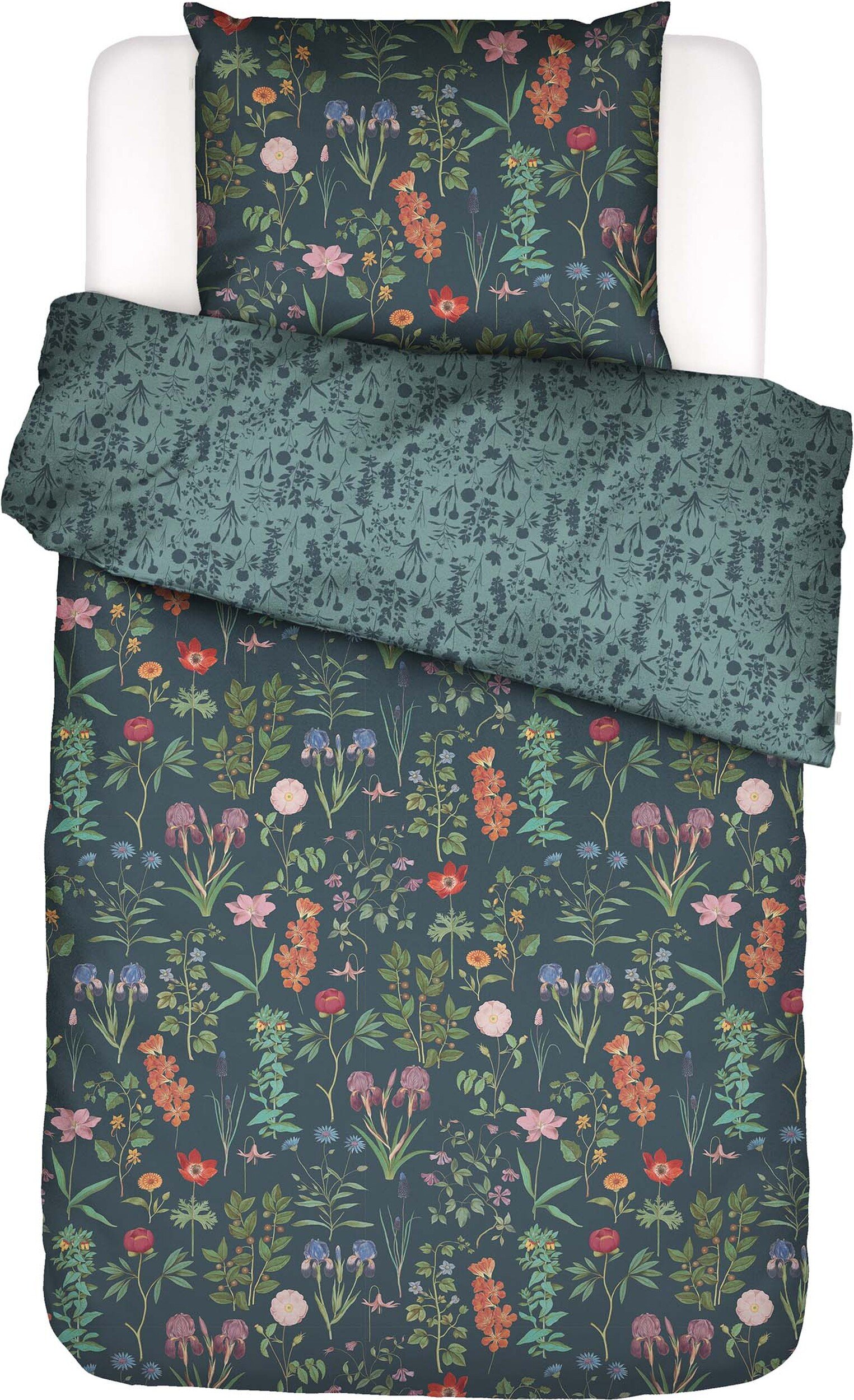 Pościel Marigold 155 x 220 cm zielona z poszewką na poduszkę 80 x 80 cm zapięcie suwak