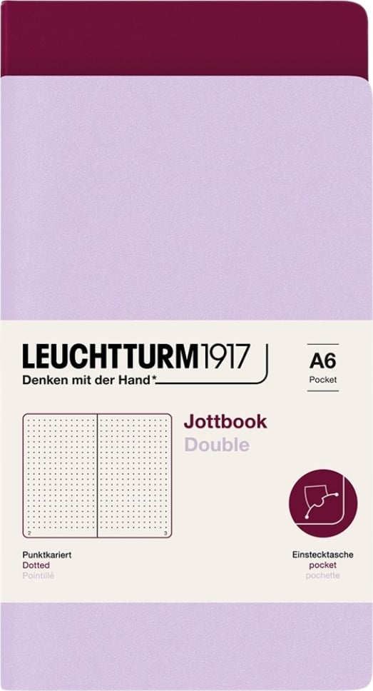 Notesy w kropki w oprawie flex Jottbook A6 liliowy i bordowy 80 g/m² 2 szt.