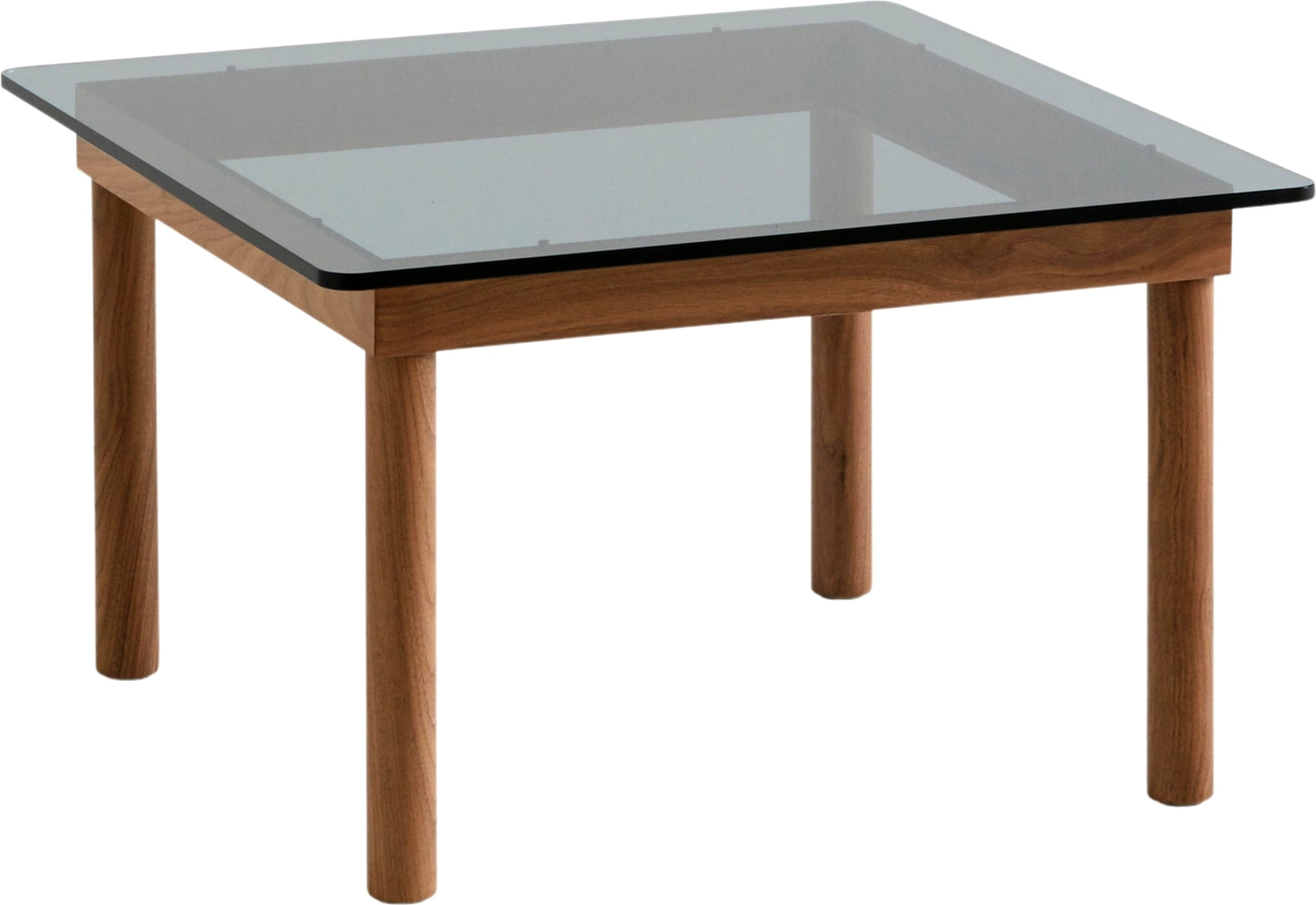Stolik kawowy Kofi 60 x 60 cm blat szkło gładkie przyciemniane z nogami orzech